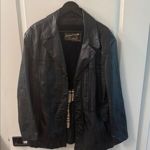 Vintage RAFFAELO Black Leather 3-Button Jacket Car Coat